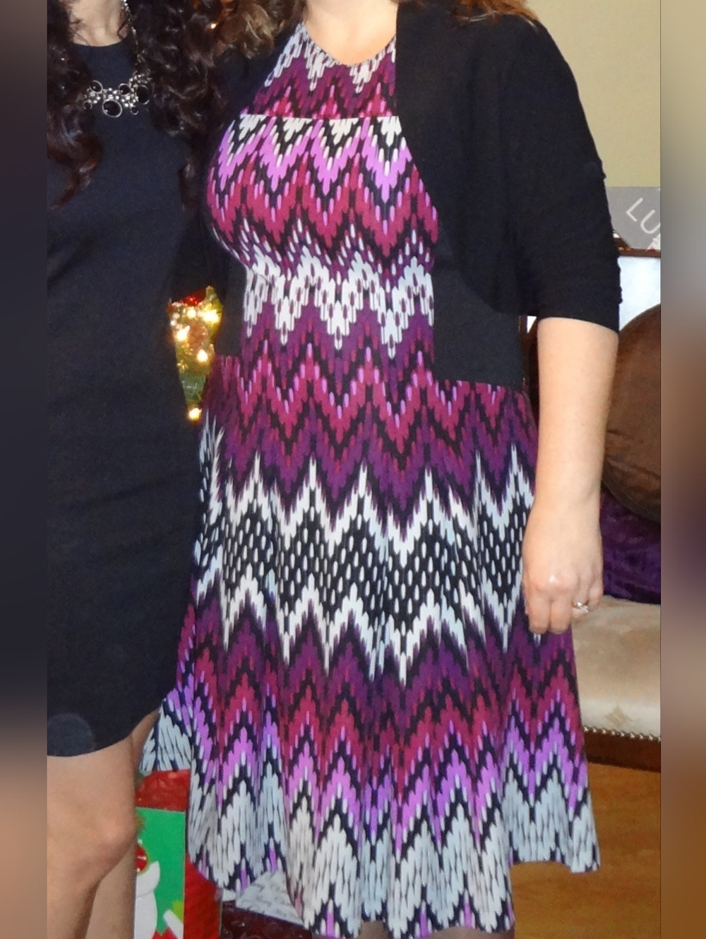 Gabby Skye - Black and Purple Chevron Dress
